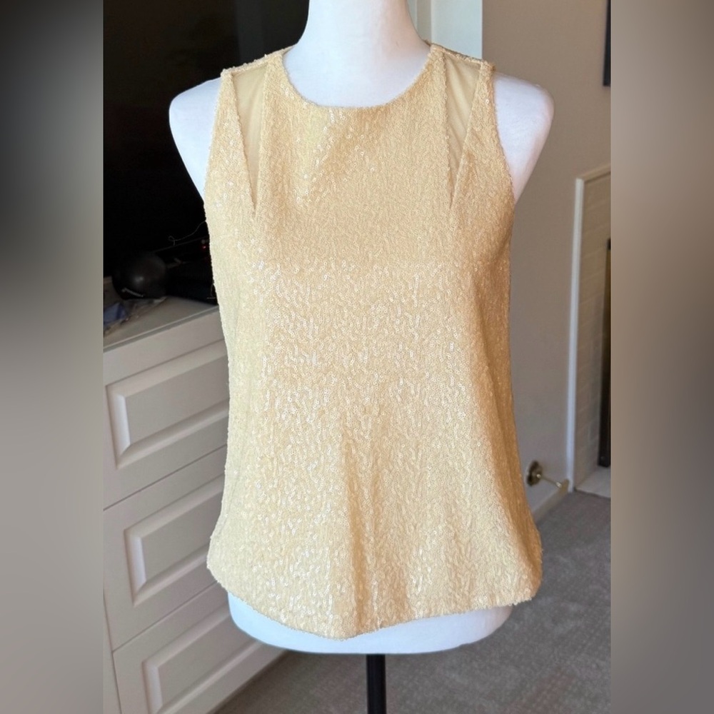 7 For All Mankind Cream Sequin Sleeveless Top Holiday Party Glam Blouse (Size S)